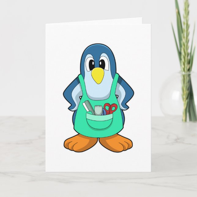 Penguin as Hairdresser with Scissors & Razor Card (Front)