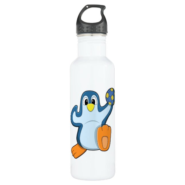 Penguin as Handball player with Handball 710 Ml Water Bottle (Front)