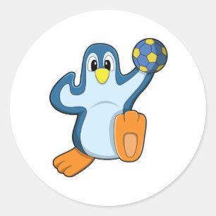Penguin as Handball player with Handball Classic Round Sticker