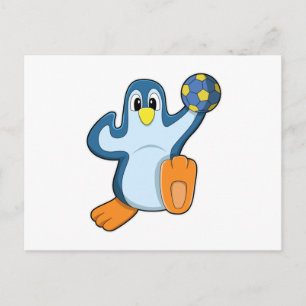 Penguin as Handball player with Handball Postcard