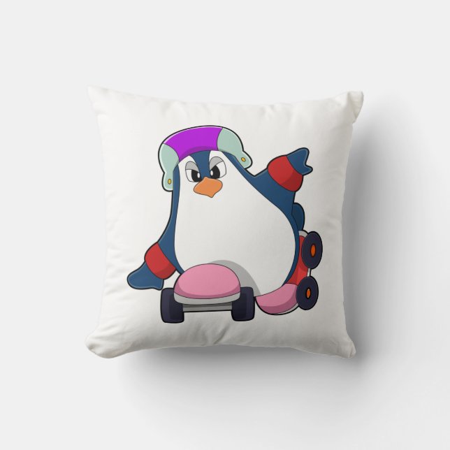 Penguin as Inline Skater with Inline Skates Cushion (Front)