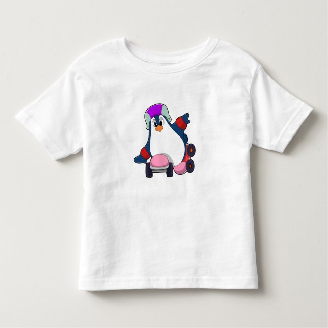 Penguin as Inline Skater with Inline Skates Toddler T-Shirt (Front)
