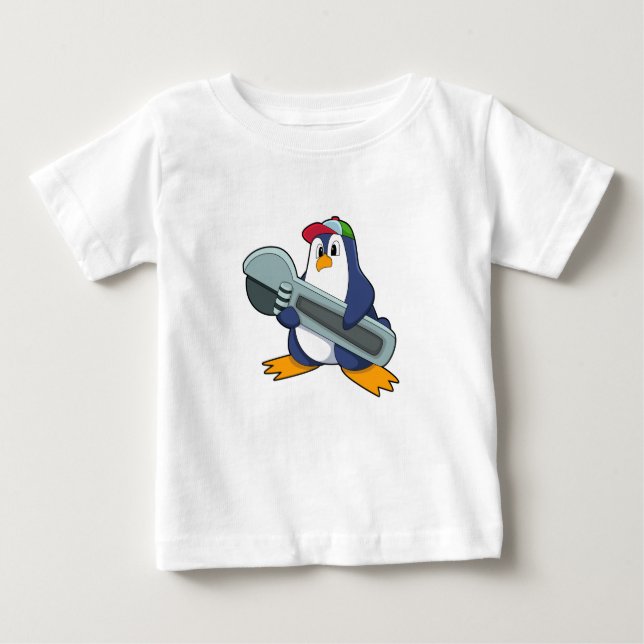 Penguin as Mechaic with Tool Baby T-Shirt (Front)