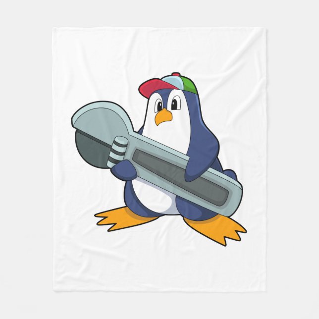 Penguin as Mechaic with Tool Fleece Blanket (Front)