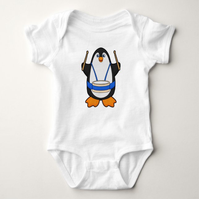 Penguin as Musician with Drum Baby Bodysuit (Front)