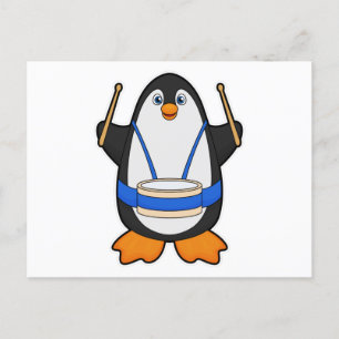Penguin as Musician with Drum Postcard