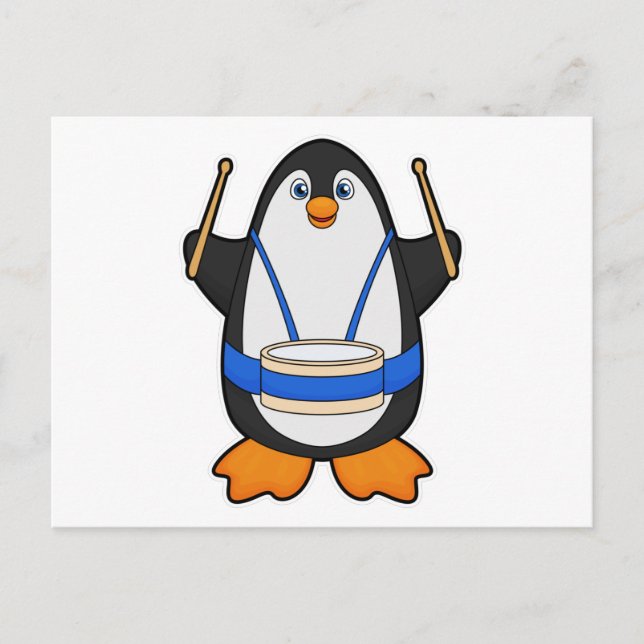 Penguin as Musician with Drum Postcard (Front)