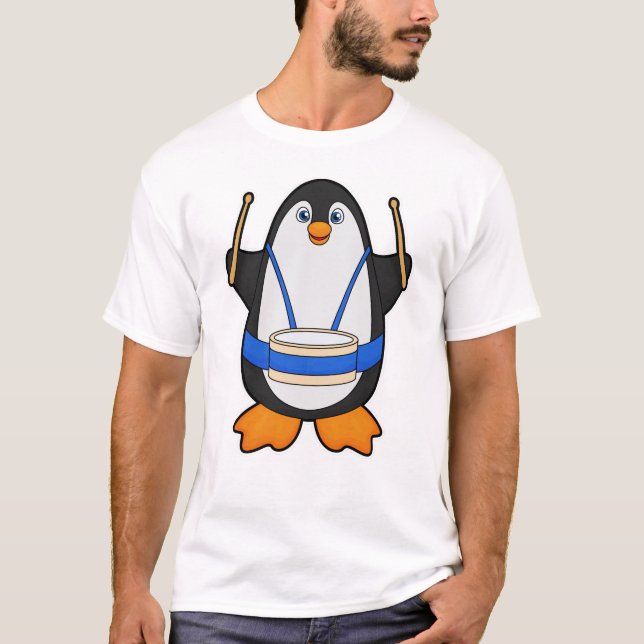 Penguin as Musician with Drum T-Shirt (Front)