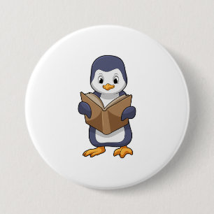 Penguin as Nerd with Book 7.5 Cm Round Badge