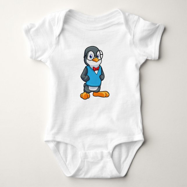 Penguin as Nerd with Glasses Baby Bodysuit (Front)