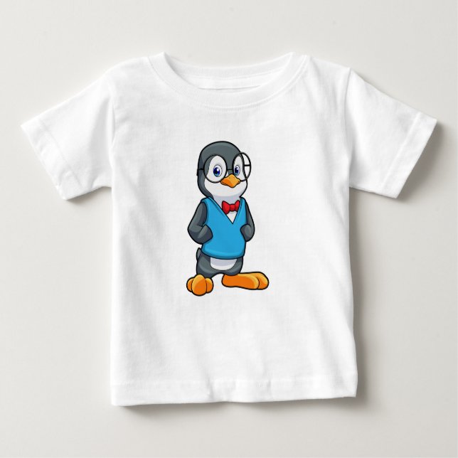 Penguin as Nerd with Glasses Baby T-Shirt (Front)