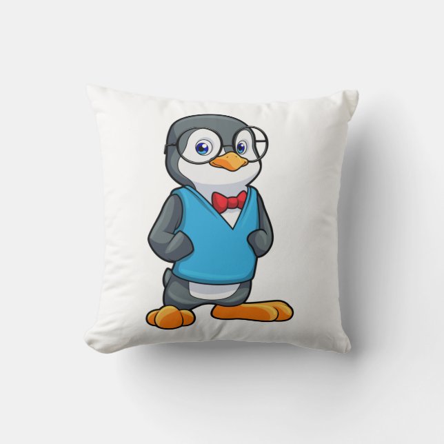 Penguin as Nerd with Glasses Cushion (Front)