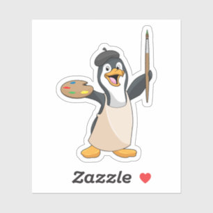 Penguin as Painter with Paint brush & Color