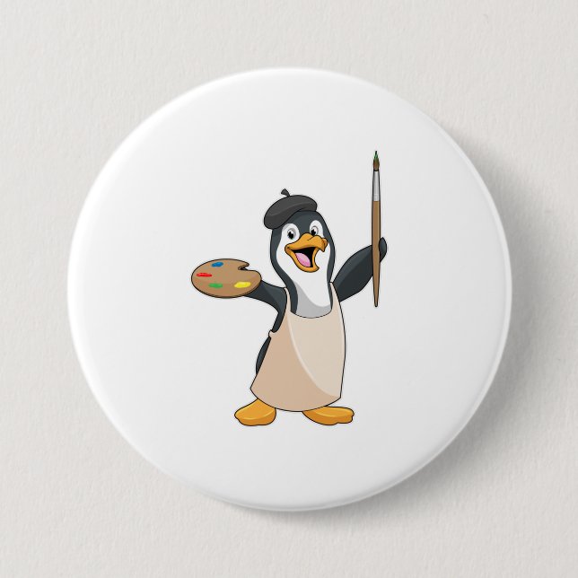Penguin as Painter with Paint brush & Color 7.5 Cm Round Badge (Front)