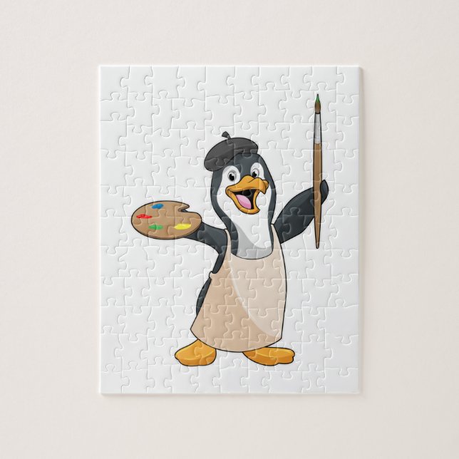 Penguin as Painter with Paint brush & Color Jigsaw Puzzle (Vertical)