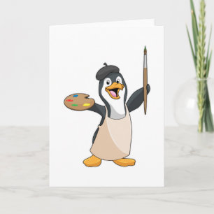 Penguin as Painter with Paint brush & Colour Card