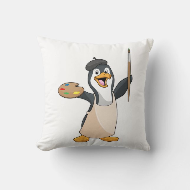 Penguin as Painter with Paint brush & Colour Cushion (Front)