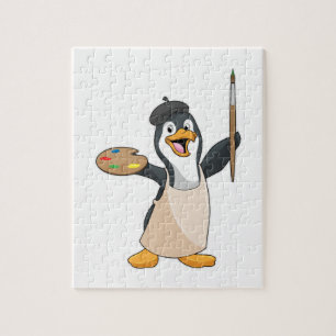 Penguin as Painter with Paint brush & Colour Jigsaw Puzzle