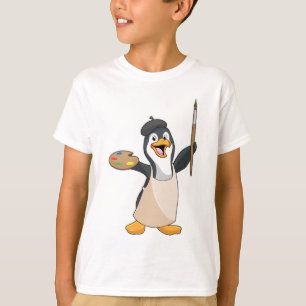 Penguin as Painter with Paint brush & Colour T-Shirt