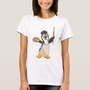 Penguin as Painter with Paint brush & Colour T-Shirt