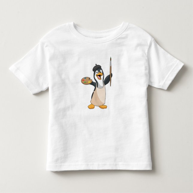 Penguin as Painter with Paint brush & Colour Toddler T-Shirt (Front)