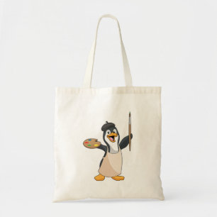 Penguin as Painter with Paint brush & Colour Tote Bag