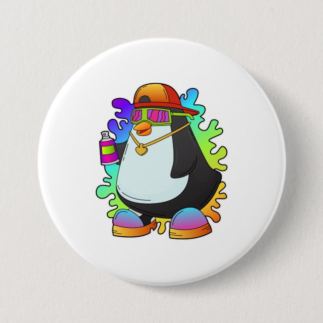 Penguin as Painter with Spray 7.5 Cm Round Badge (Front)