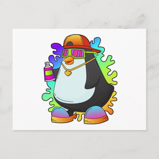 Penguin as Painter with Spray Postcard (Front)