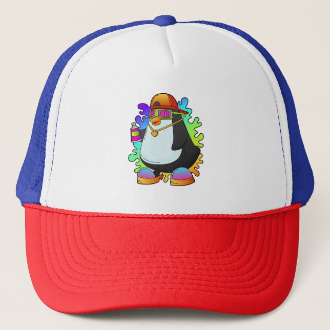 Penguin as Painter with Spray Trucker Hat (Front)