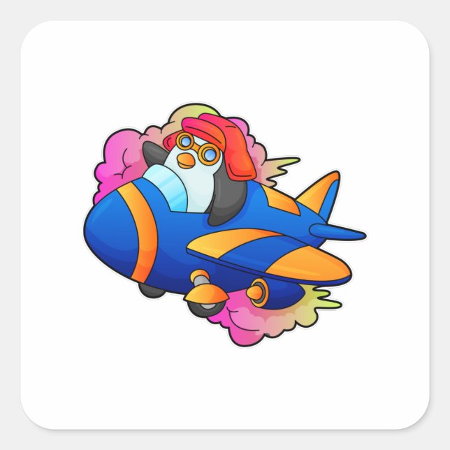 Penguin as Pilot with Plane Square Sticker (Front)