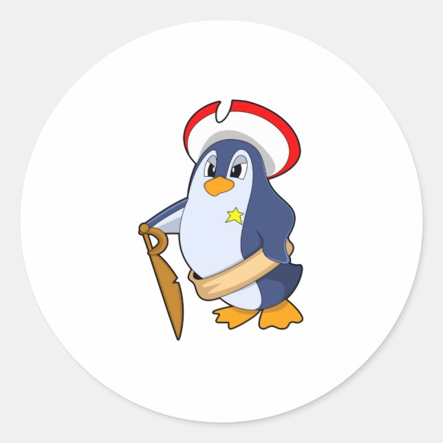 Penguin as Pirate with Hat Classic Round Sticker (Front)