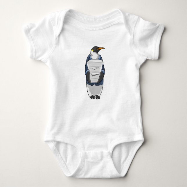 Penguin as Secretary with Stack of paper Baby Bodysuit (Front)