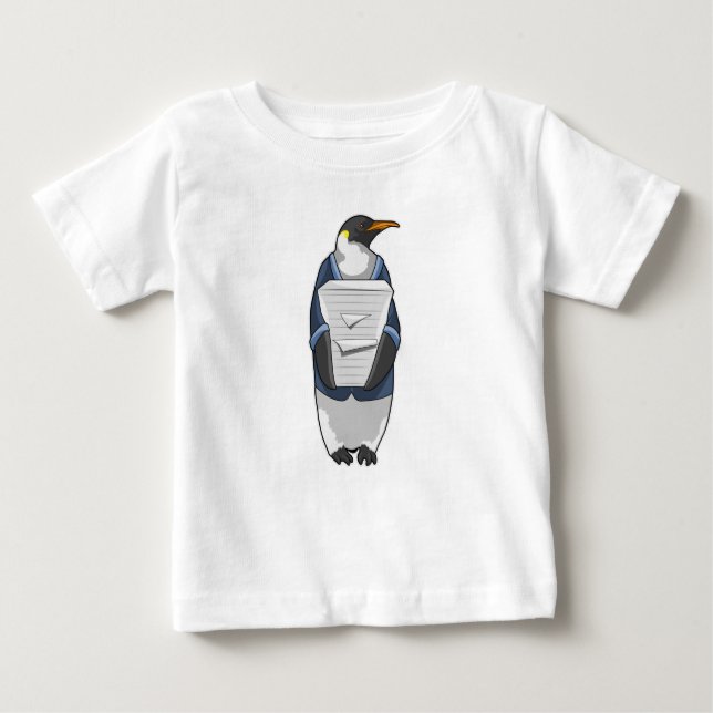Penguin as Secretary with Stack of paper Baby T-Shirt (Front)