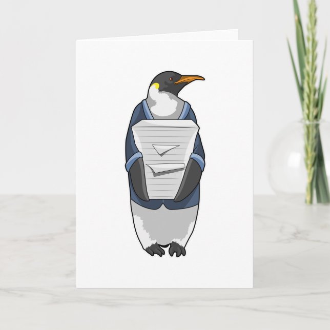 Penguin as Secretary with Stack of paper Card (Front)