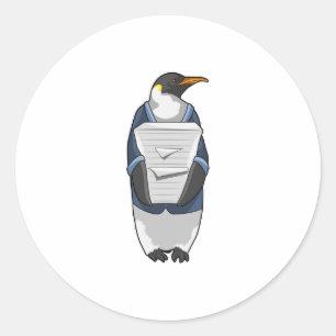 Penguin as Secretary with Stack of paper Classic Round Sticker