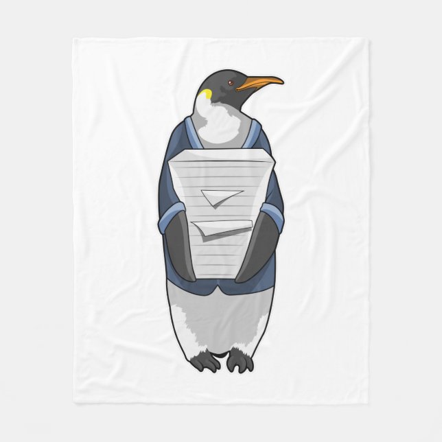 Penguin as Secretary with Stack of paper Fleece Blanket (Front)