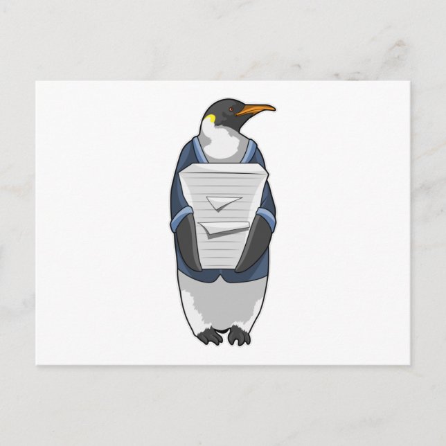 Penguin as Secretary with Stack of paper Postcard (Front)