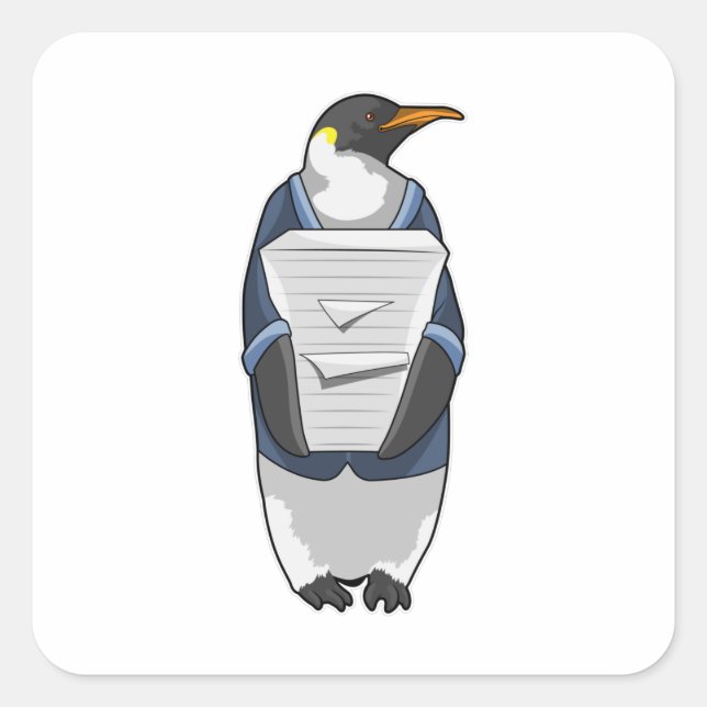 Penguin as Secretary with Stack of paper Square Sticker (Front)