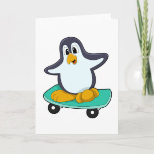 Penguin as Skater on Skateboard Card