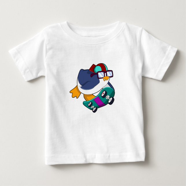 Penguin as Skater with Skateboard Baby T-Shirt (Front)