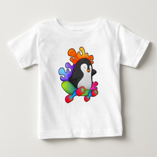Penguin as Skater with Skateboard Baby T-Shirt (Front)