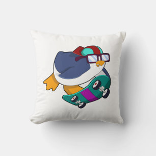 Penguin as Skater with Skateboard Cushion