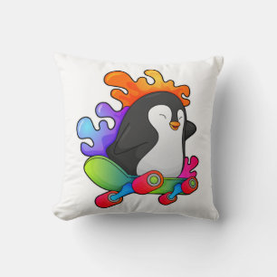 Penguin as Skater with Skateboard Cushion