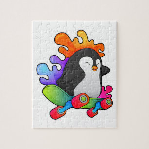 Penguin as Skater with Skateboard Jigsaw Puzzle