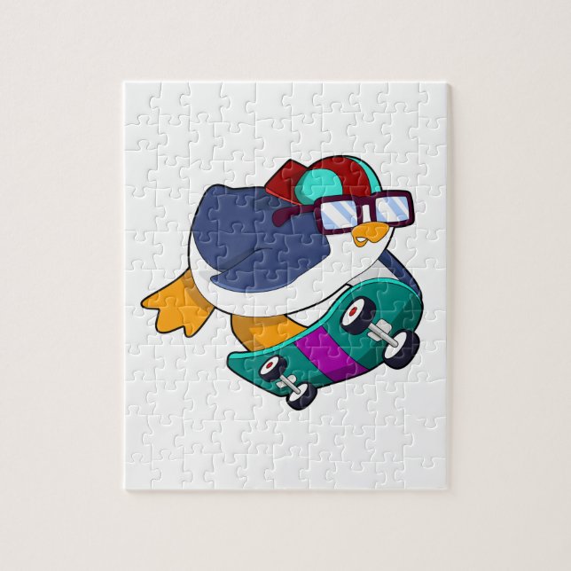 Penguin as Skater with Skateboard Jigsaw Puzzle (Vertical)