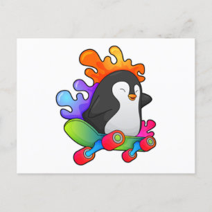 Penguin as Skater with Skateboard Postcard