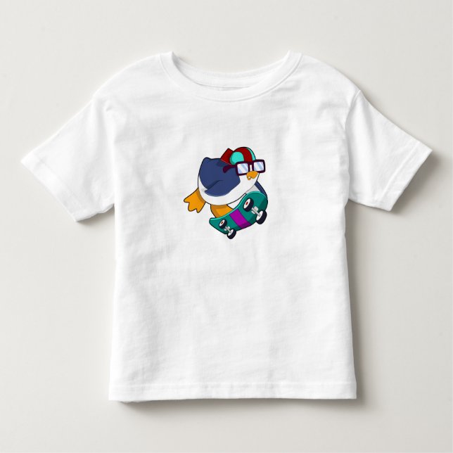 Penguin as Skater with Skateboard Toddler T-Shirt (Front)