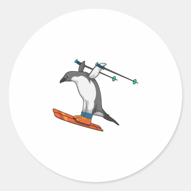 Penguin as Ski jumper with Ski Classic Round Sticker (Front)