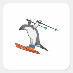 Penguin as Ski jumper with Ski Square Sticker