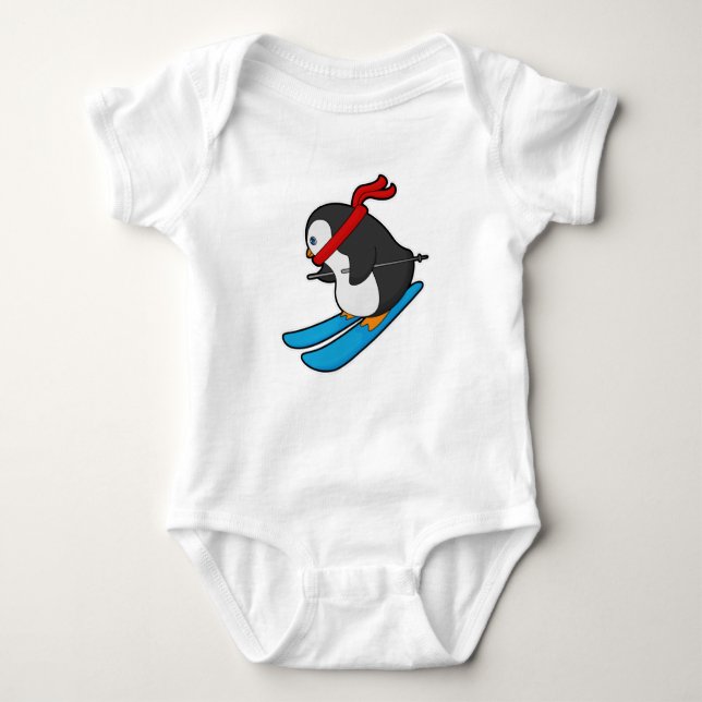Penguin as Skier with Ski Baby Bodysuit (Front)